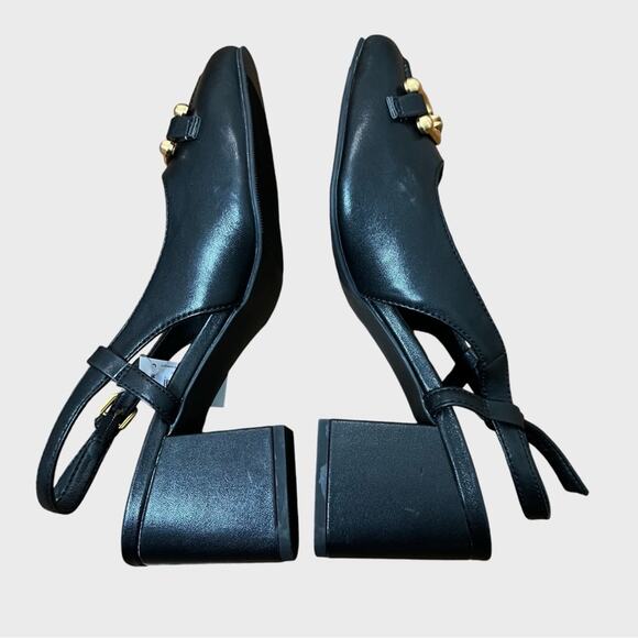 Torrid Slingback Block Heel Shoes Black Gold Horsebit Hardware Size 9WW Classic - Picture 6 of 12